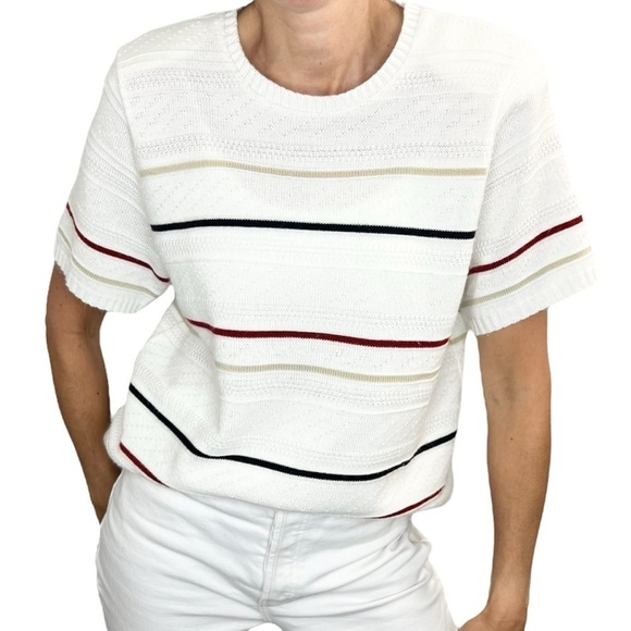 Vintage nautical stripe short sleeve knit top sweater - Picture 2 of 8